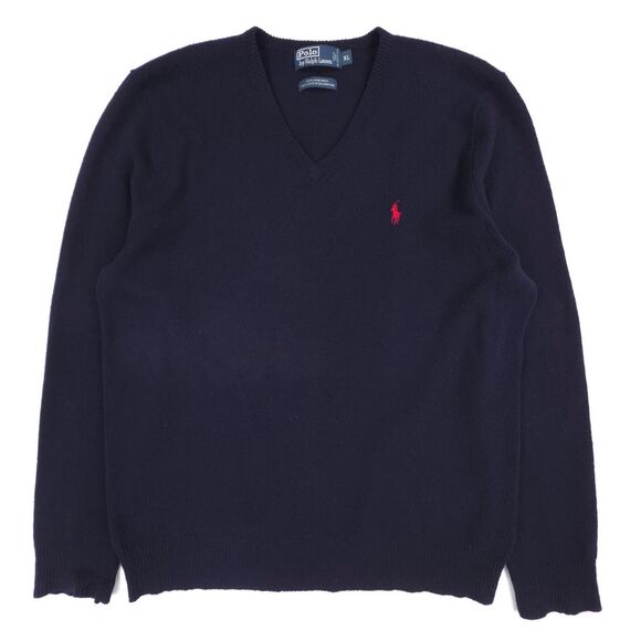 POLO Ralph Lauren Lambswool V-Neck Sweater Navy Old Money Quiet Luxury Preppy XL - Picture 1 of 6